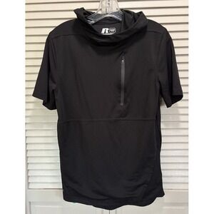 Russell Training Fit Mens Hooded Short‎ Sleeve Active Top Black Size S 34-36 Zip